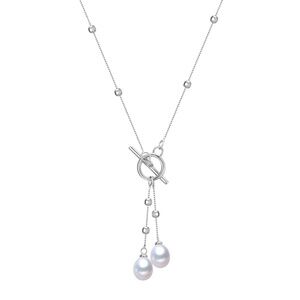 Sterling Silver Freshwater Pearl Drop Y Necklace – 18" Adjustable Chain with 12m
